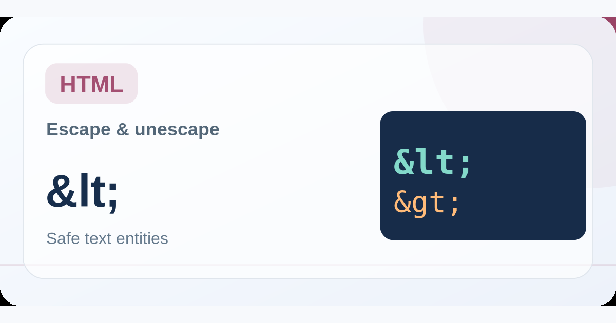Illustrated interface showing the HTML Escape & Unescape tool workflow