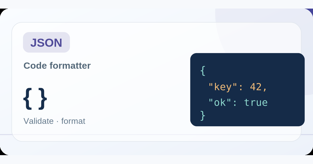 Illustrated interface showing the JSON Formatter & Validator tool workflow